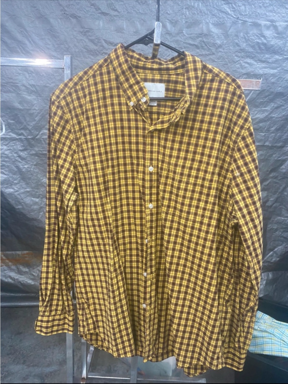American Eagle Outfitters Yellow and Brown Plaid Button-Down Shirt